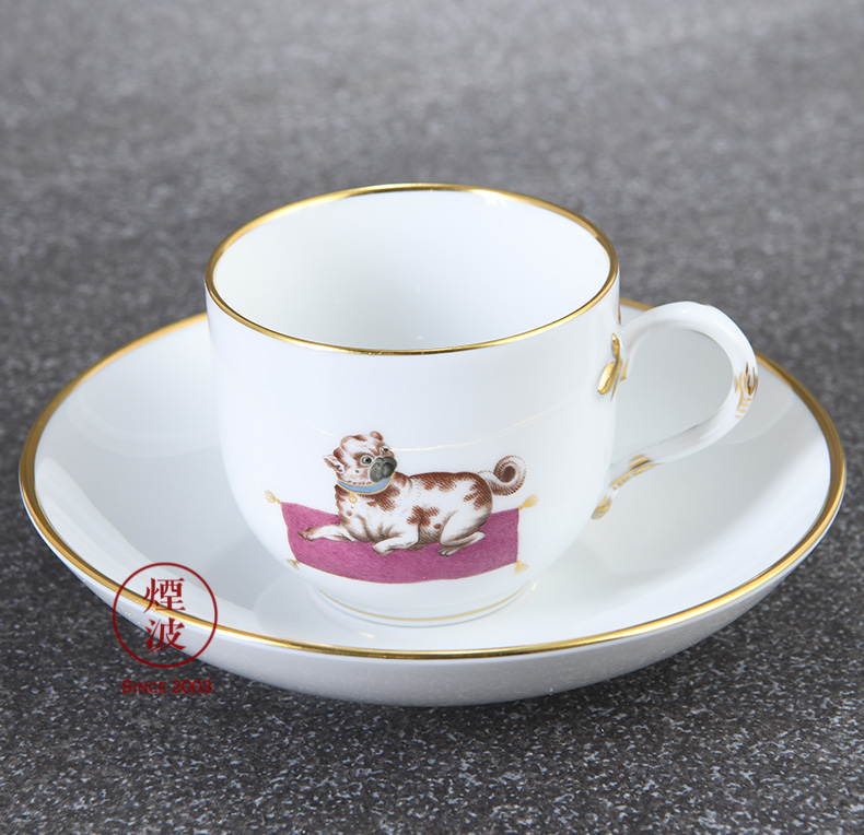 German mason mason meisen porcelain painting bulldog espresso cups and saucers group of afternoon tea cups