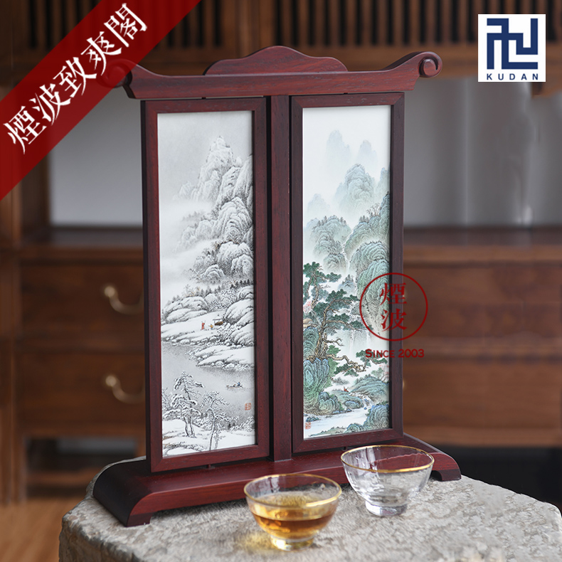 Jingdezhen nine calcinations hand - made famille rose porcelain wonderful hand write four seasons scenery desktop screen furnishing articles