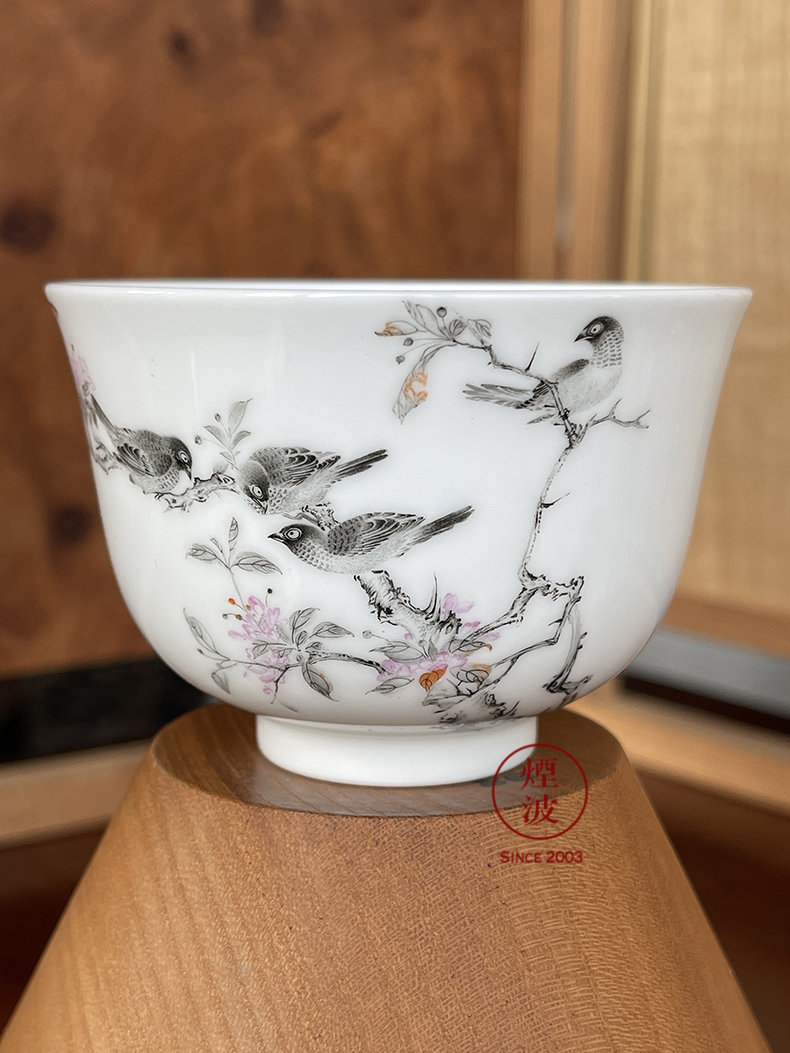 Jingdezhen nine calcinations hand - made color ink painters porcelain hand painting of flowers and keller cup sample tea cup