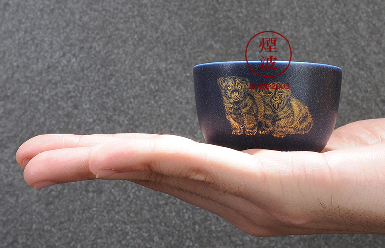 Those jingdezhen nine burn fuels the bluestar glaze wonderful hand burnt work parental sample tea cup tea cups