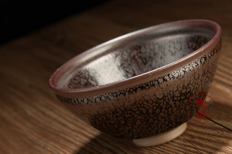 Those long Japanese pottery as temmoku bowl built light tea light C - 2 cups