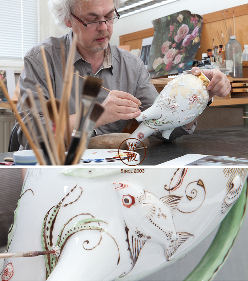 German mason MEISSEN porcelain painting decorative fish sea lines to admire the dish pot of 140 mm