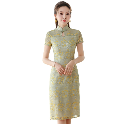 秀观唐 Летнее классическое кружевное короткое элегантное ципао, 2020, китайский стиль