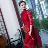 秀观唐 Ретро кружевное красное свадебное платье для матери, ципао, китайский стиль