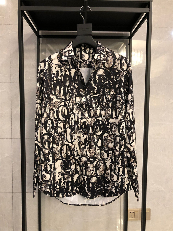 Mc Lao Mai 26Th Spring/Summer New Letter Graffiti Poster Style Ice Silk Draped Men's Long Sleeve Designer Shirt Trend