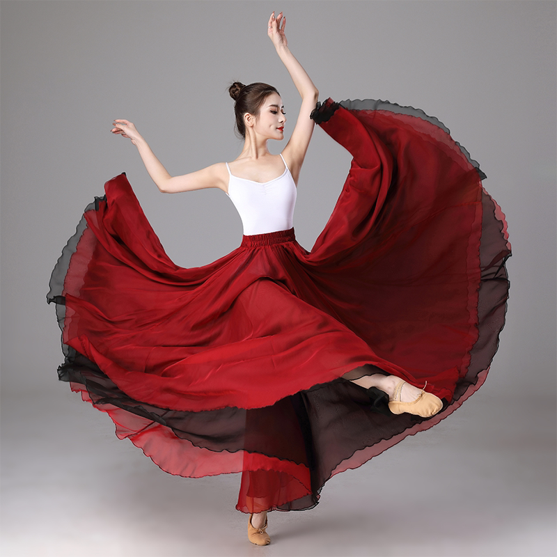 900 Degree Tencel Red and Black Two-Color Wanjiang Dance Skirt Big Skirt Dance Me and My Motherland Repertoire Performance Costumes