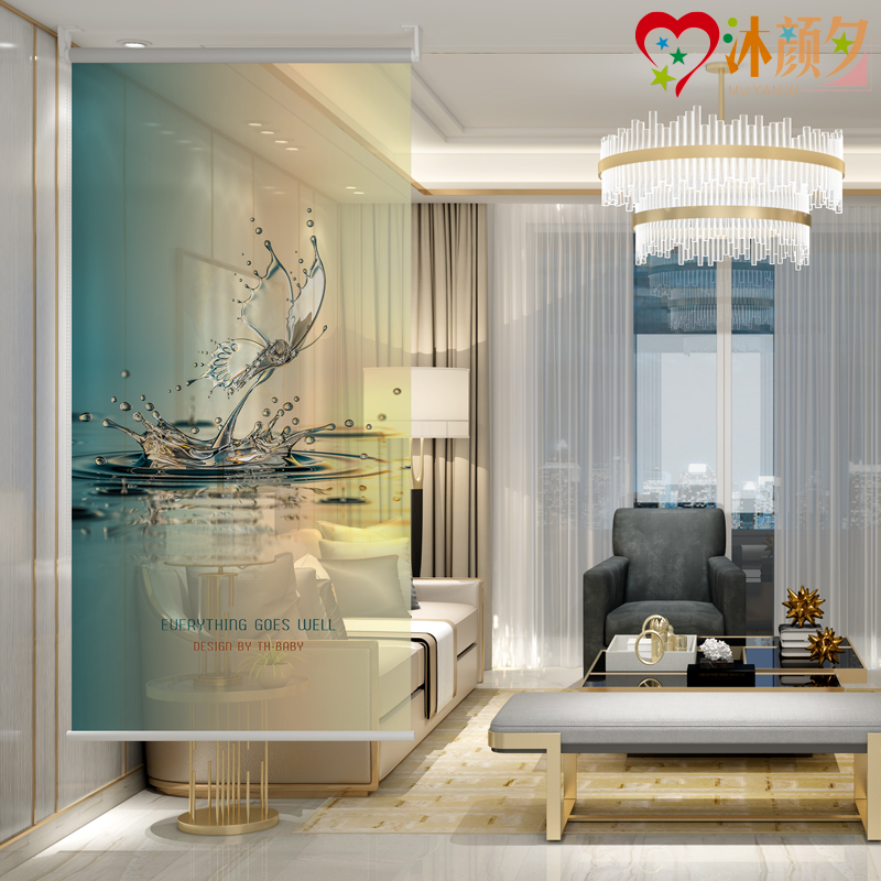 Modern minimalist floor curtain roller shutters Nordic entry soft screen partition suspended genguan soft curtain lifting and hanging curtain