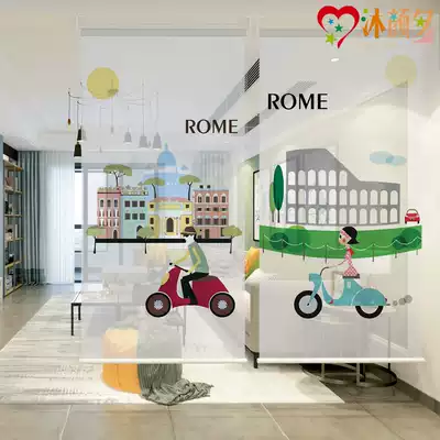 Modern illustration lifting roller shutter translucent children's cartoon curtain living room hanging simple soft curtain Nordic curtain
