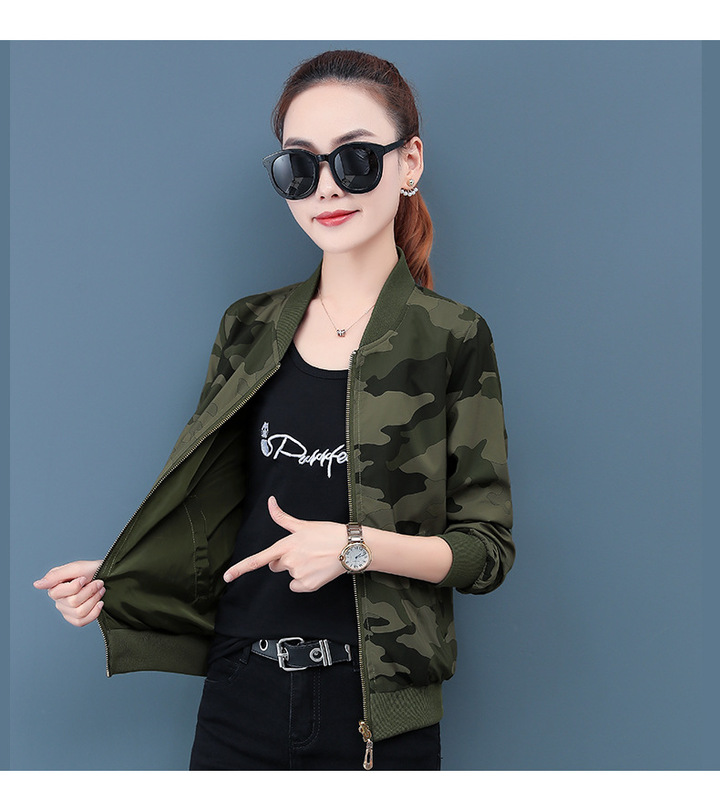 Spring and Autumn Women's Jacket Camouflage Workwear Jacket Casual Workwear Baseball Jacket Suitable for February and August Jacket Top