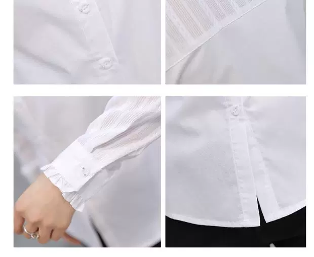 Áo mới 2018 áo trắng tay dài tay áo cotton nữ cộng với nhung với nhung áo sơ mi nhung áo sơ mi linh sam