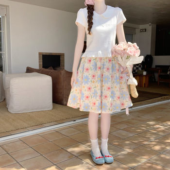 Chunri flower letter skirt ຂອງແມ່ຍິງ summer design niche high waist umbrella skirt mid-length skirt