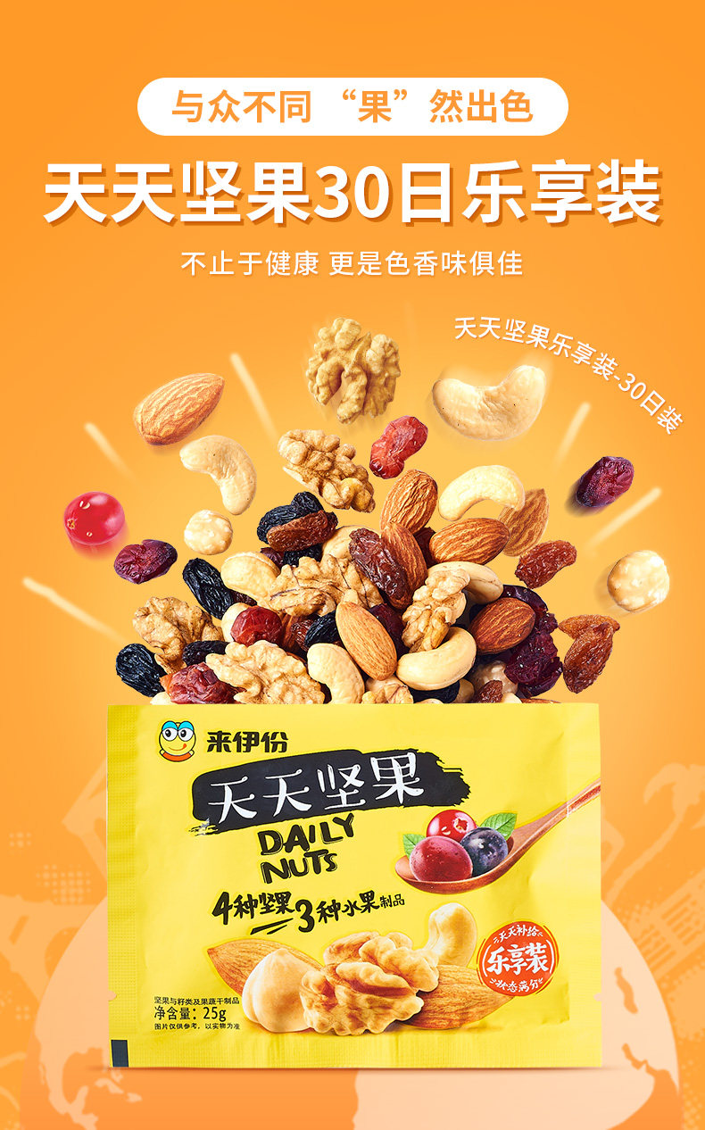 来伊份 天天坚果 每日坚果 30包共750g 聚划算双重优惠折后¥68包邮 来伊份 天天坚果 每日坚果 30包共750g 聚划算双重优惠折后¥68包邮