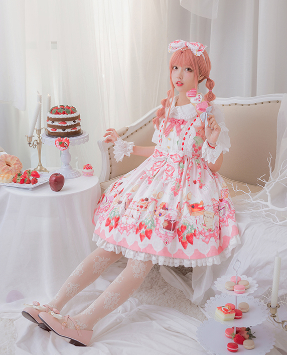 【Clearance Sale】【Elk Forest】Original Lolita Strawberry Feast Sweet Strap Dress