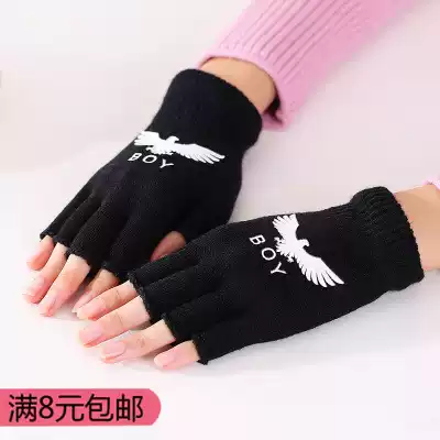 Unisex plush half-finger gloves short open finger fingerless gloves New female half-finger wool gloves warm