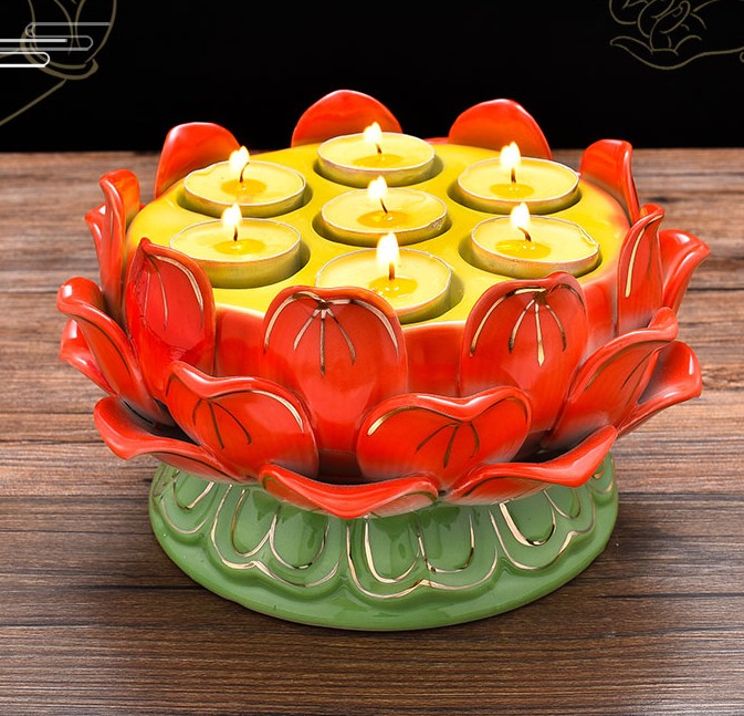 Lotus seat Buddha candle holder colorful for Buddha oil lamp long bright lamp butter lamp seat ceramic seven constellations for Buddha Guanyin