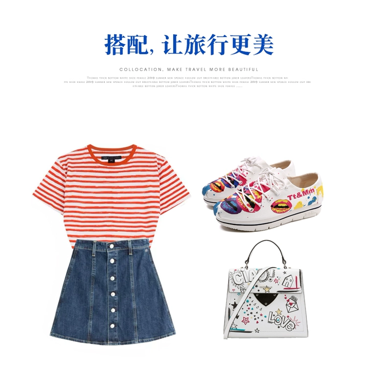 Tt & Mm / Toms retro Hong Kong hương vị giày vải phụ nữ 2020 mùa xuân trắng graffiti giày nữ đế dày giày xốp - Plimsolls