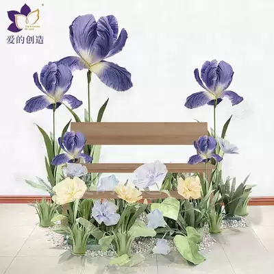 High-end paper handicraft flower three-dimensional simulation Iris shop opening window background decoration activity scene layout