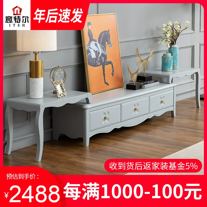 Tủ tivi gỗ mỹ nghệ cánh rút nội thất cao cấp phòng khách nhà ống đơn giản hiện đại màu xám nhạt sang trọng tủ tầng mới - Buồng