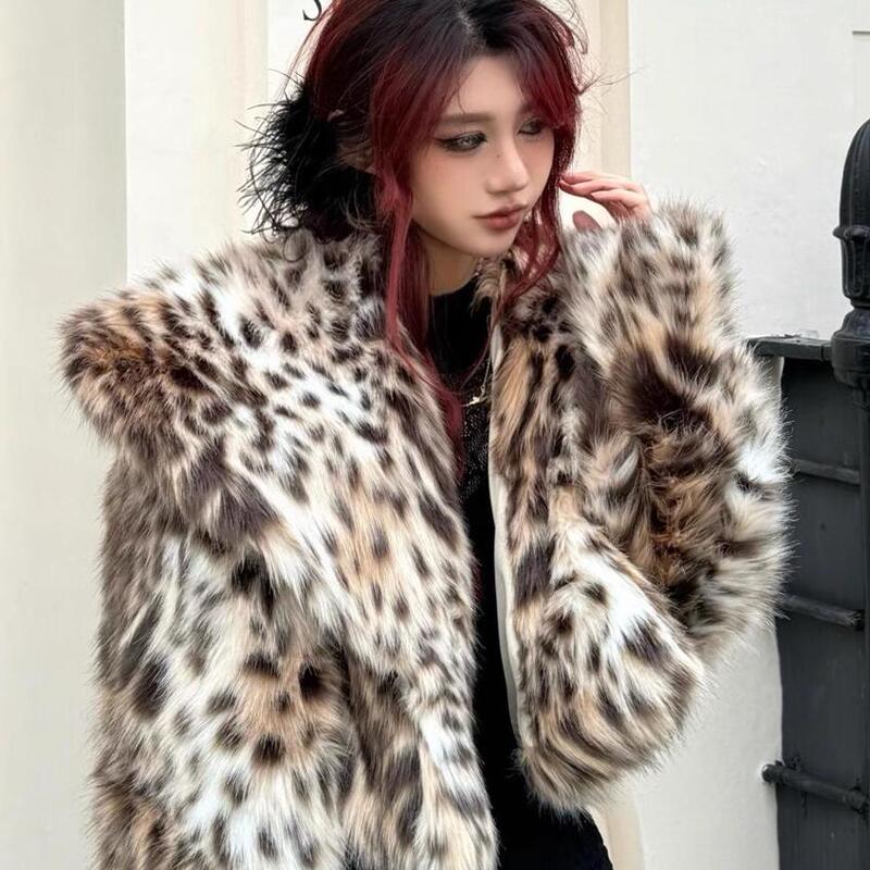 Short Leopard Print Fur Coat for Women 2024 Trendy European and American Style Street Style Coat Winter Warm