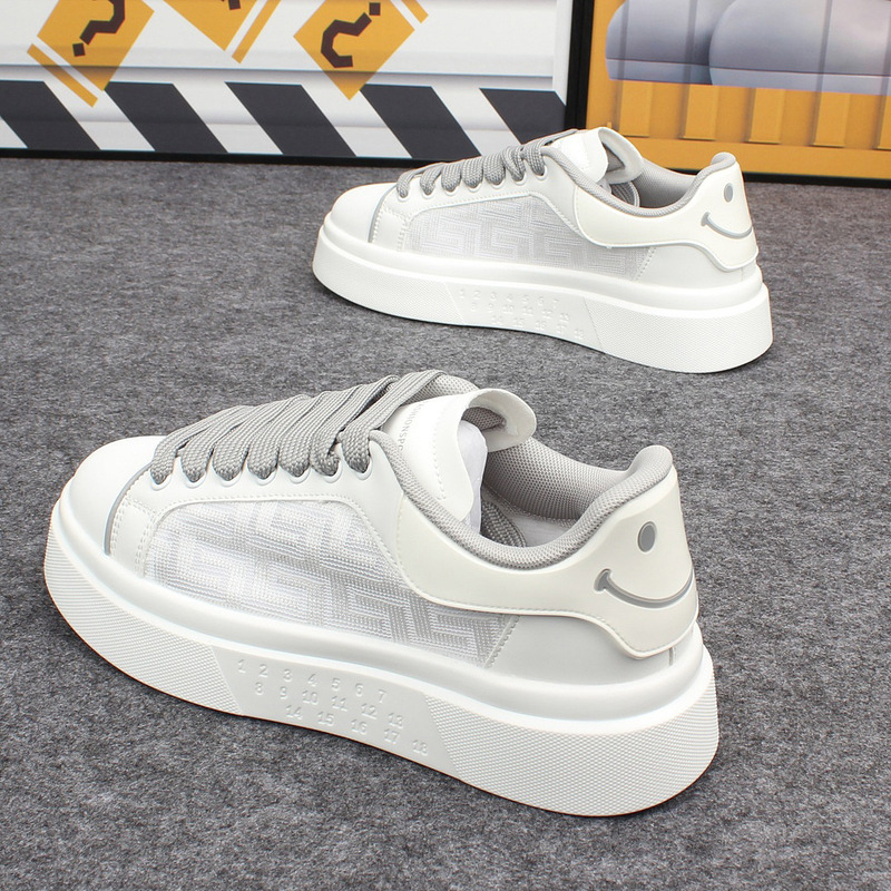 Fashionable Breathable Mesh Sneakers for Men, Casual Versatile Thick-Soled Height-Increasing Sports Shoes, Korean Style Trendy Student White Shoes