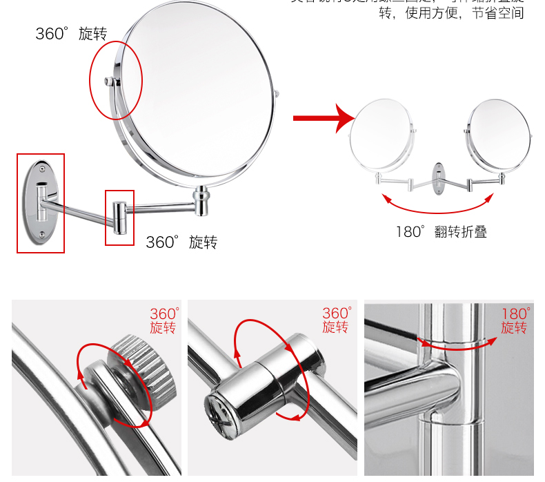 Mặt bích phòng tắm cờ vua gương trang điểm gương treo tường có thể thu vào có thể thu vào phóng đại hai mặt gương tường - Gương gương ốp tường trang trí