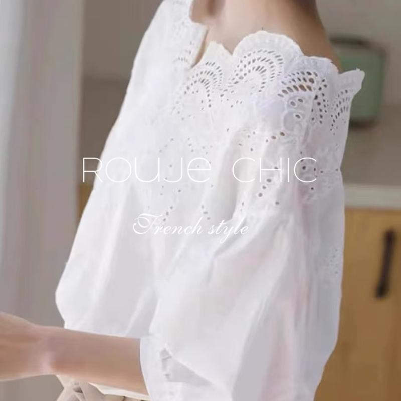 French Rouje Chic French-Style High-End White Hollow Lace Design Shirt for Women Summer Off-Shoulder Top French Rouje Chic French-Style High-End White Hollow Lace Design Shirt for Women Summer Off-Shoulder Top
