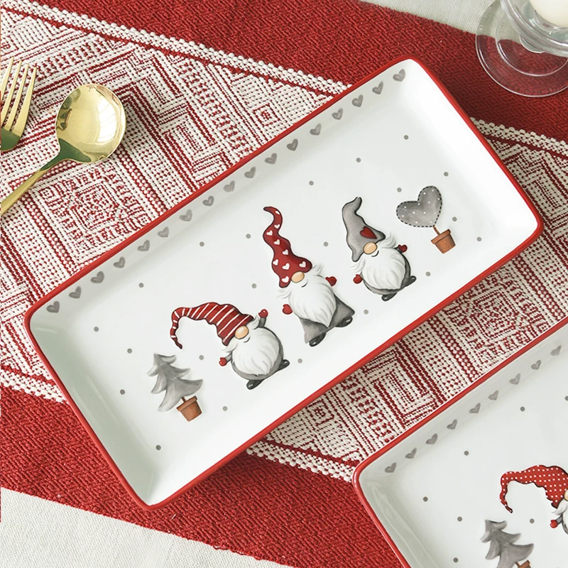 Rectangular Christmas plate Nordic ceramic flat kitchen house tableware relief shallow plate creative western dining steak