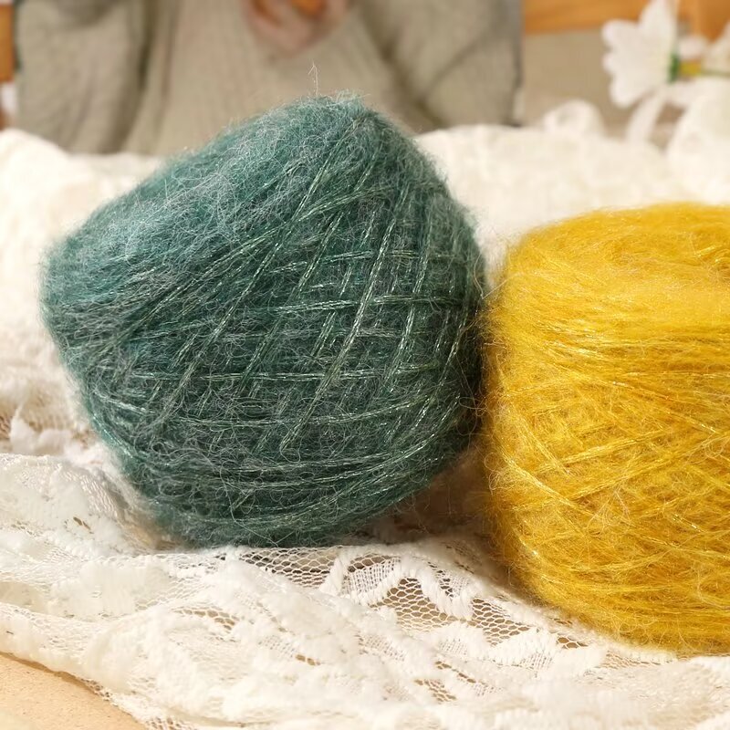 Dai New Product Glitter Blue Tears Long Hair Silk Mohair Spray Yarn Hand-Knitted Bright Silk Glitter Silk Medium Thick Wool Ball