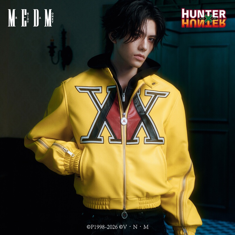 Medm|Hunter × Hunter Collaboration Series - Hunter Guild Leather Jacket with Embroidered Patch and Color-Block Design Medm|Hunter × Hunter Collaboration Series - Hunter Guild Leather Jacket with Embroidered Patch and Color-Block Design