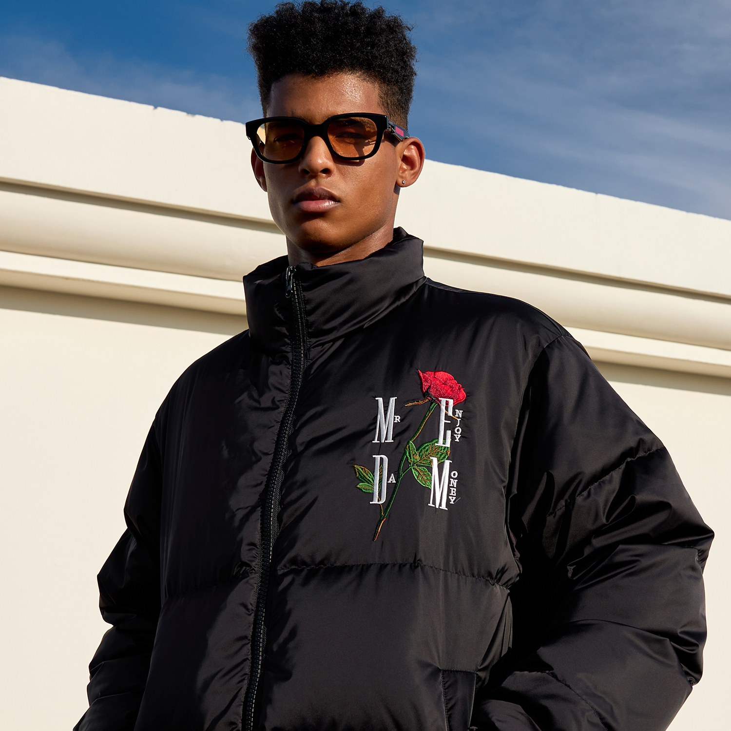 MEDM Tide Rose Embroidered Men's Lift Down Male Winter Short American Trend Heating Cover