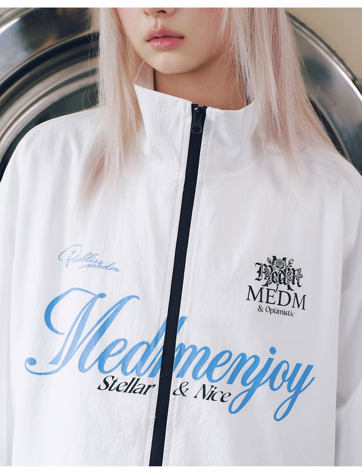 MEDM Colorblock Letter Print Zip-Up Jacket
