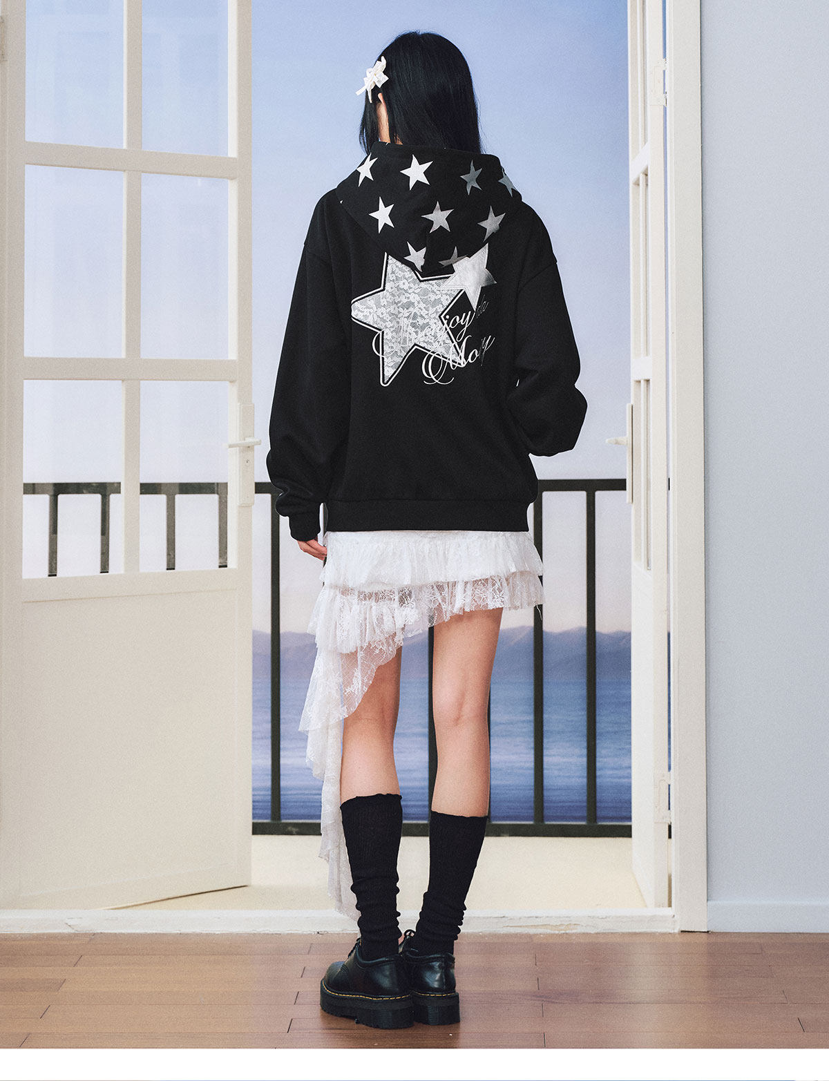 MEDM Digital Star Print Zip-Up Hoodie