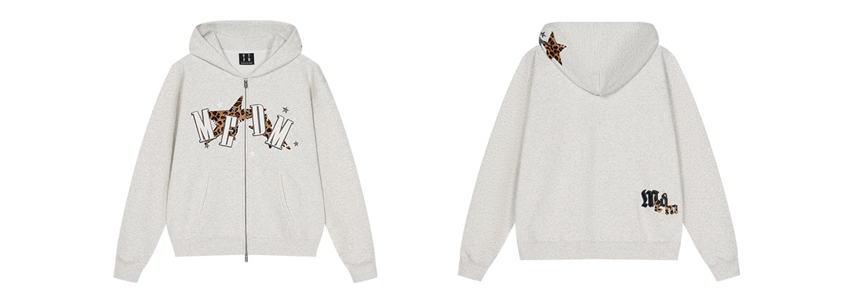 MEDM Leopard Star Appliqué Hooded Zip Hoodie