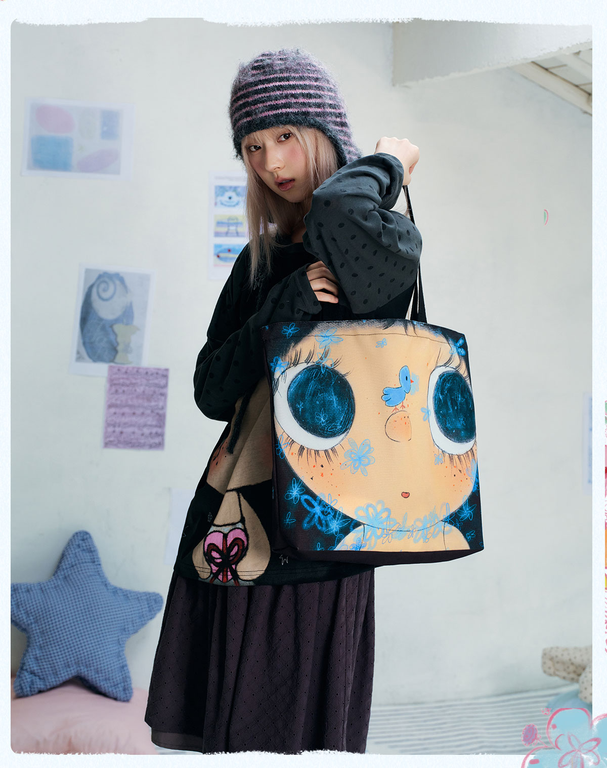 MEDM Hand-Drawn Graphic Canvas Shoulder Bag