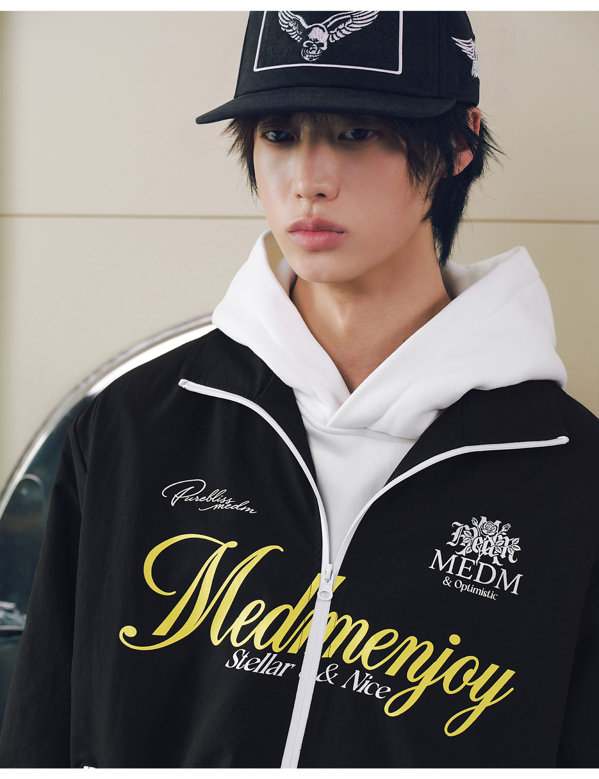 MEDM Colorblock Letter Print Zip-Up Jacket