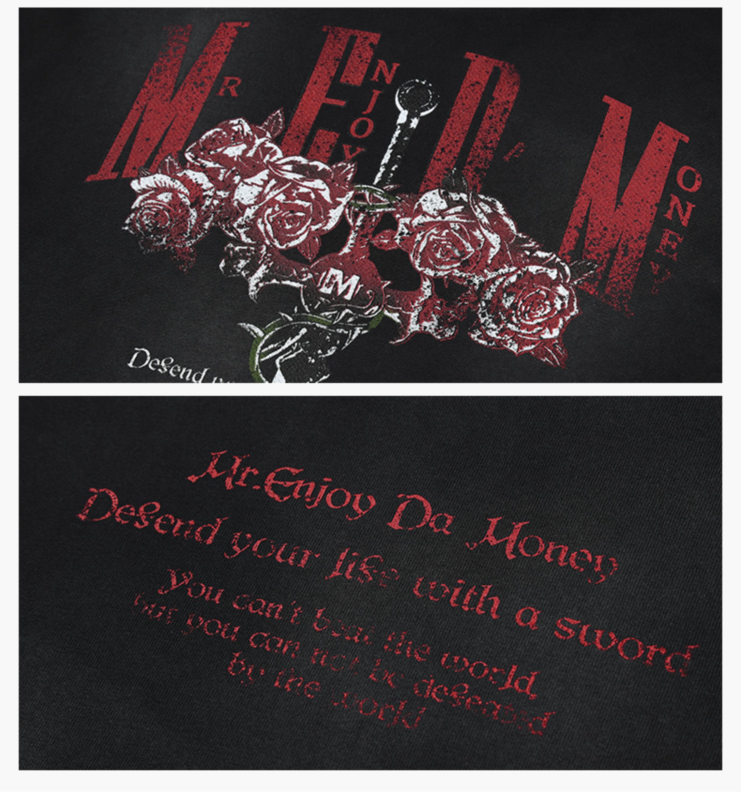 MEDM Floral Print Black American Retro Long-Sleeve Tee