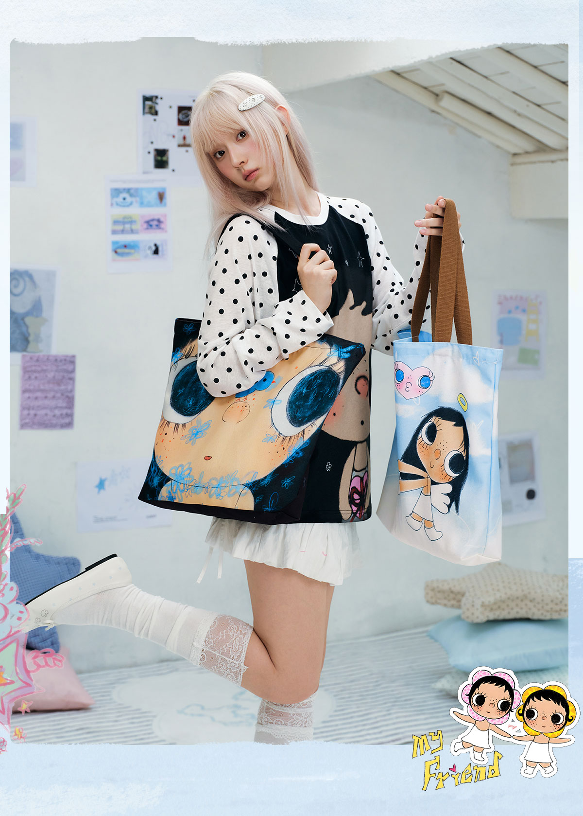 MEDM Hand-Drawn Graphic Canvas Shoulder Bag