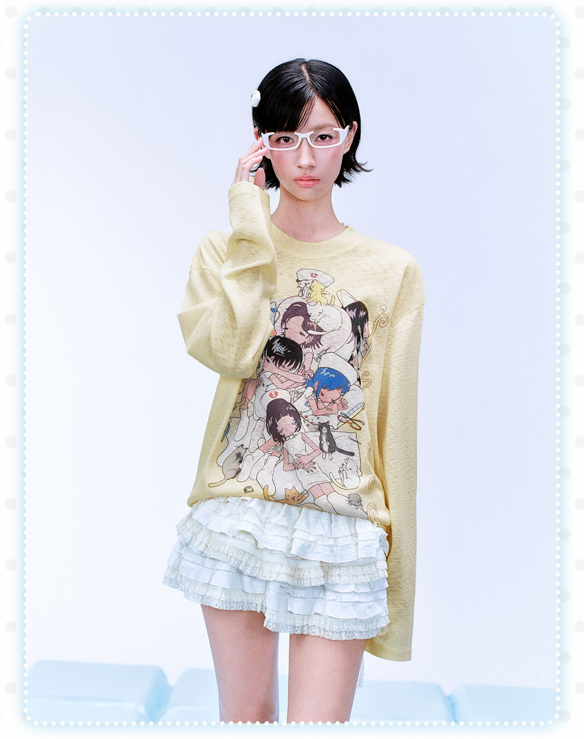 MEDM Nap Print Long-Sleeve Crewneck Top