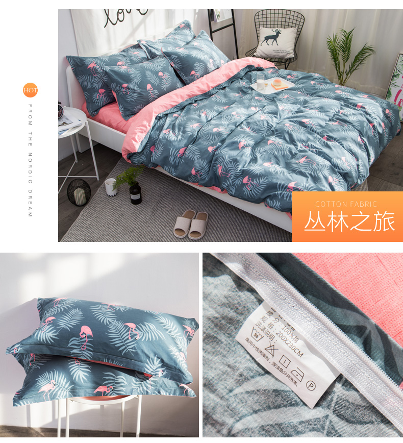 Hua Jin Tian cotton bốn mảnh bông quilt chăn bộ đồ giường ký túc xá ba mảnh Bắc Âu gió - Bộ đồ giường bốn mảnh chăn ga gối đẹp