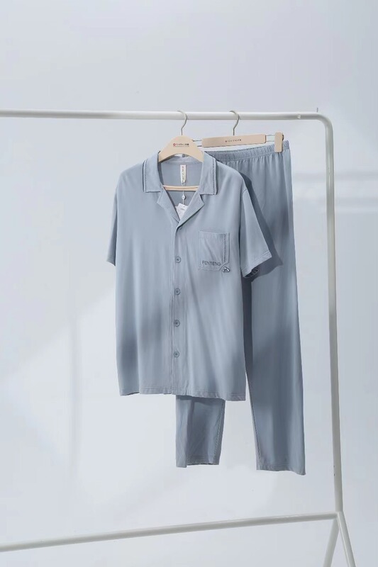 Fenton [26 ° Constant Temperature] Pajamas Men's Summer Short Sleeve Pants Cardigan Counter Morandi Home Clothes Set