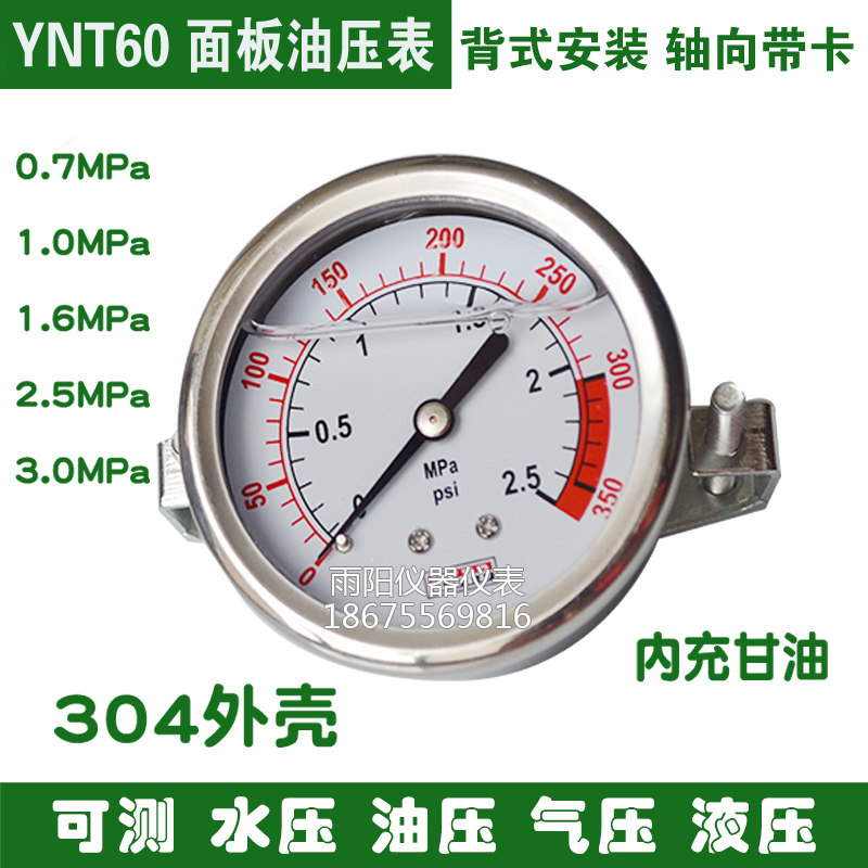 Y60 axial card pressure gauge panel-Mount-filled ye ya biao on reverse osmosis water purification machine shock-proof stainless steel pressure gauge
