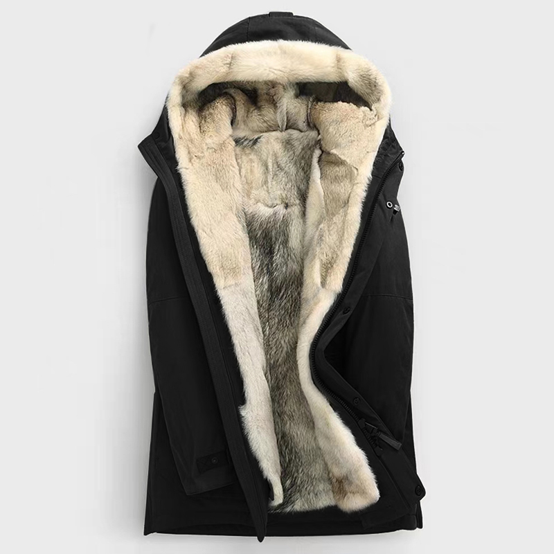 Parka Trendy Men's Mid-Length Coyote Fur Thickened Korean Style Fur Integrated Leather Jacket Winter Coat