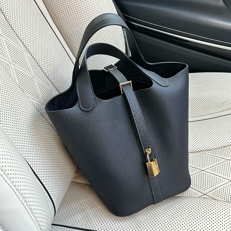 2026 New Model Tc Imported Cowhide Leather Hand-Stitched Waxed Thread 18cm Tote Basket Bag Bucket Bag Mommy Bag Commuter Women's Bag