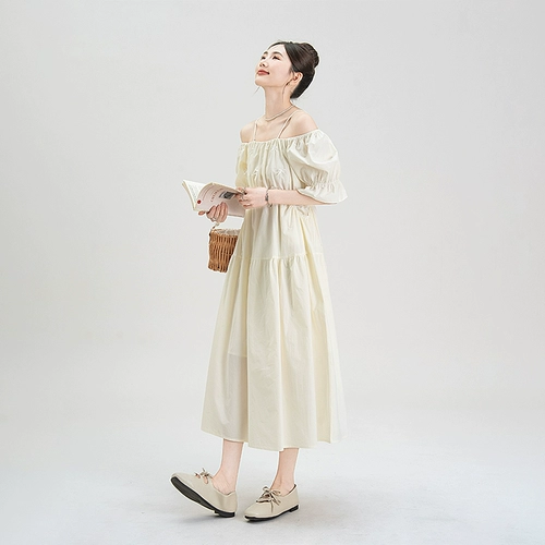 Абрикосовый милый летний корсет с бантиком, длинная длинная юбка, открытые плечи, эффект подтяжки, А-силуэт