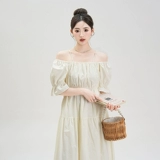 Абрикосовый милый летний корсет с бантиком, длинная длинная юбка, открытые плечи, эффект подтяжки, А-силуэт