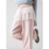Розовый кружевной комплект, весенние штаны для отдыха, тренд сезона, свободный прямой крой