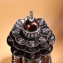 Tibetan craftsmanship handmade copper high relief chiseled inlaid scripture auspicious eight treasures gilt anemone pagoda turning prayer wheel