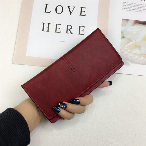 ins wallet women's long 2024 new Japanese and Korean simple ultra-thin wallet fashion retro solid color buckle long card bag