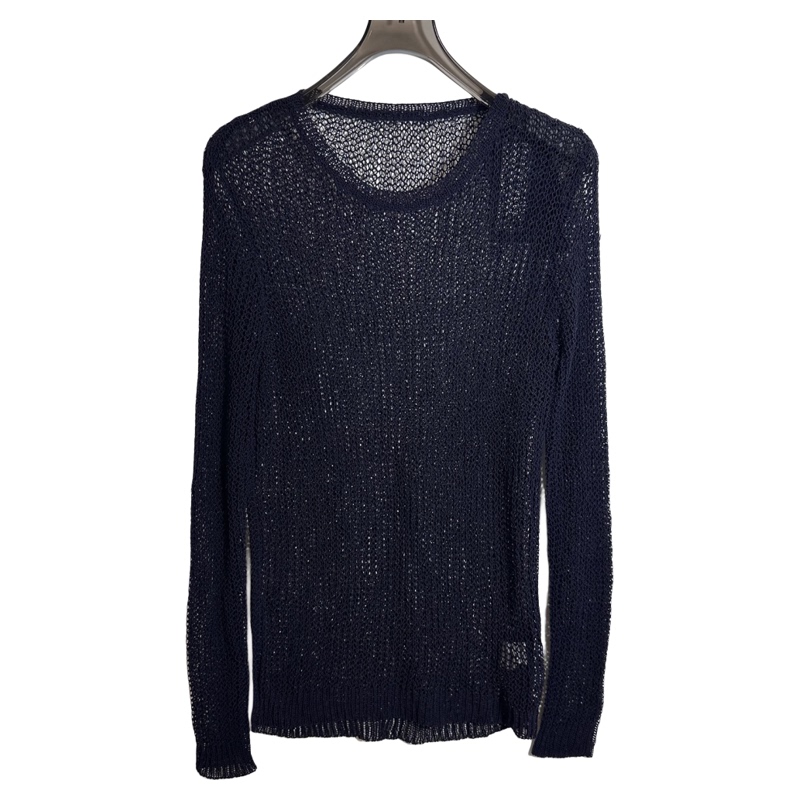 Navy Blue Cut-Out Mesh Knitted Pullover for Men, Spring and Summer Thin Style, Loose Round Neck, Long Sleeve, Sun Protection Pullover Top 3595 Navy Blue Cut-Out Mesh Knitted Pullover for Men, Spring and Summer Thin Style, Loose Round Neck, Long Sleeve, Sun Protection Pullover Top 3595