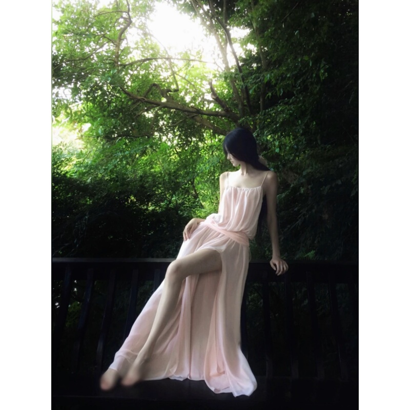 French-Style Pink Mesh Spaghetti Strap Dress for Women, Summer Birthday Dress, Very Pretty, Pure and Alluring, Beautiful Slit Long Dress French-Style Pink Mesh Spaghetti Strap Dress for Women, Summer Birthday Dress, Very Pretty, Pure and Alluring, Beautiful Slit Long Dress